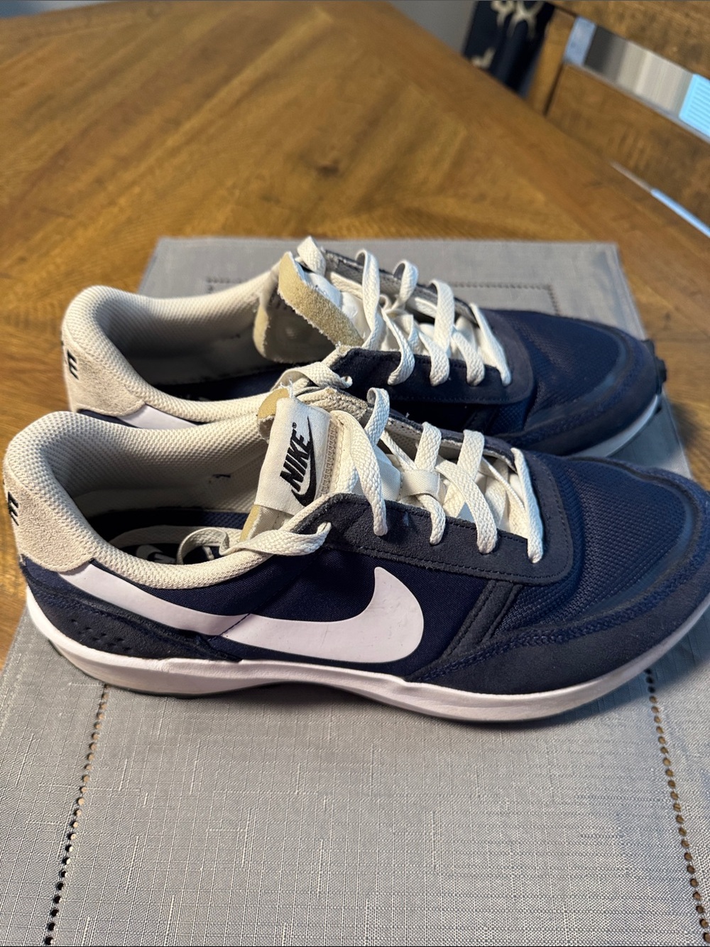 Nike Navy and White Men’s Low-Top Sneakers with Swoosh